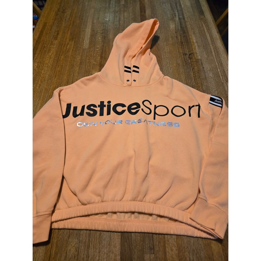 Justice Sport Girls XL 16/18 Neon‎ Peach Black Own Your Greatness Cropped Hoodie